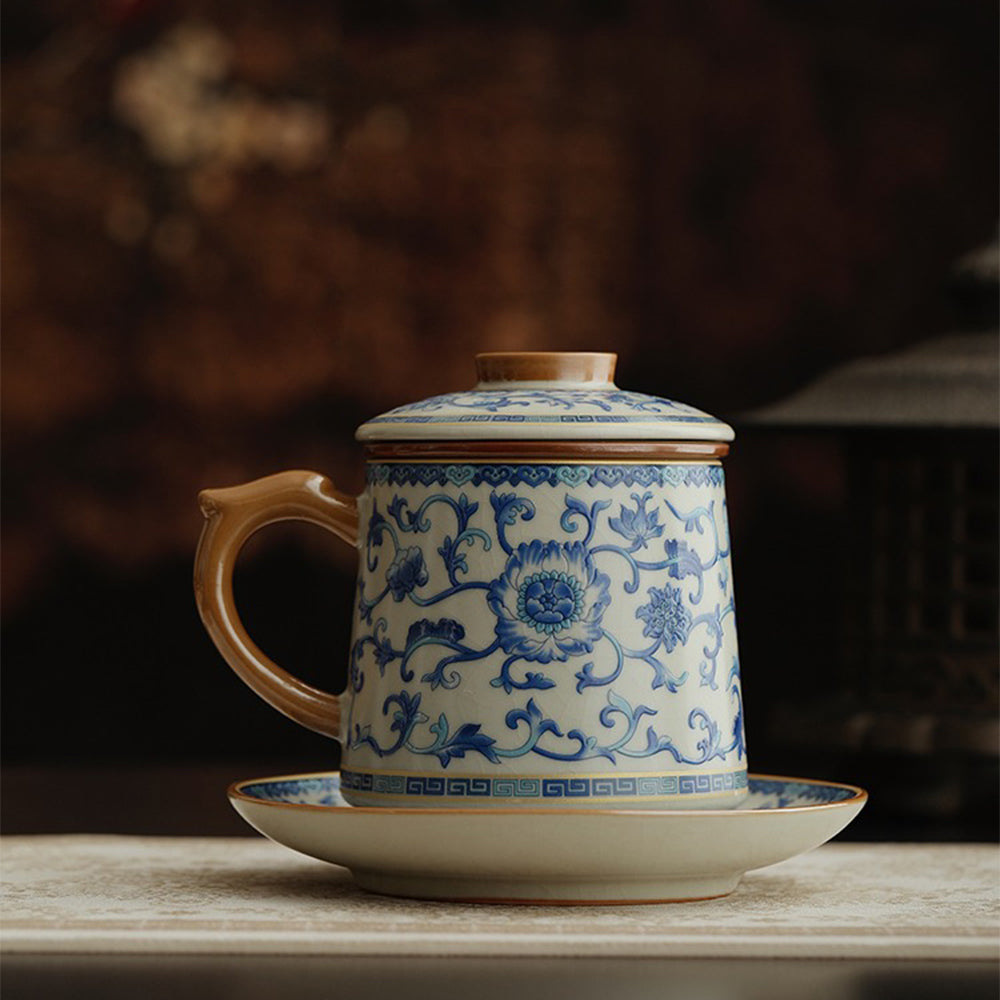 Blue And White Ruyao Twig Flowers Tea Cup
