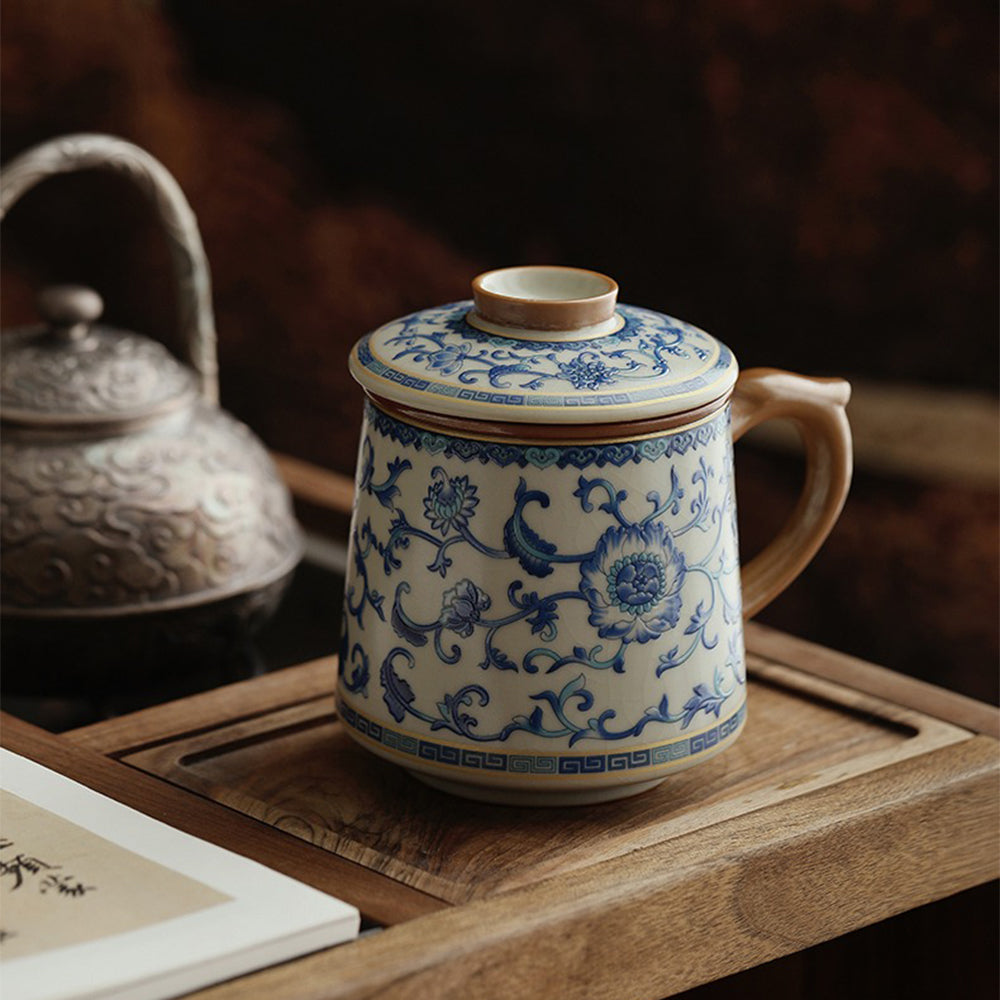 Blue And White Ruyao Twig Flowers Tea Cup