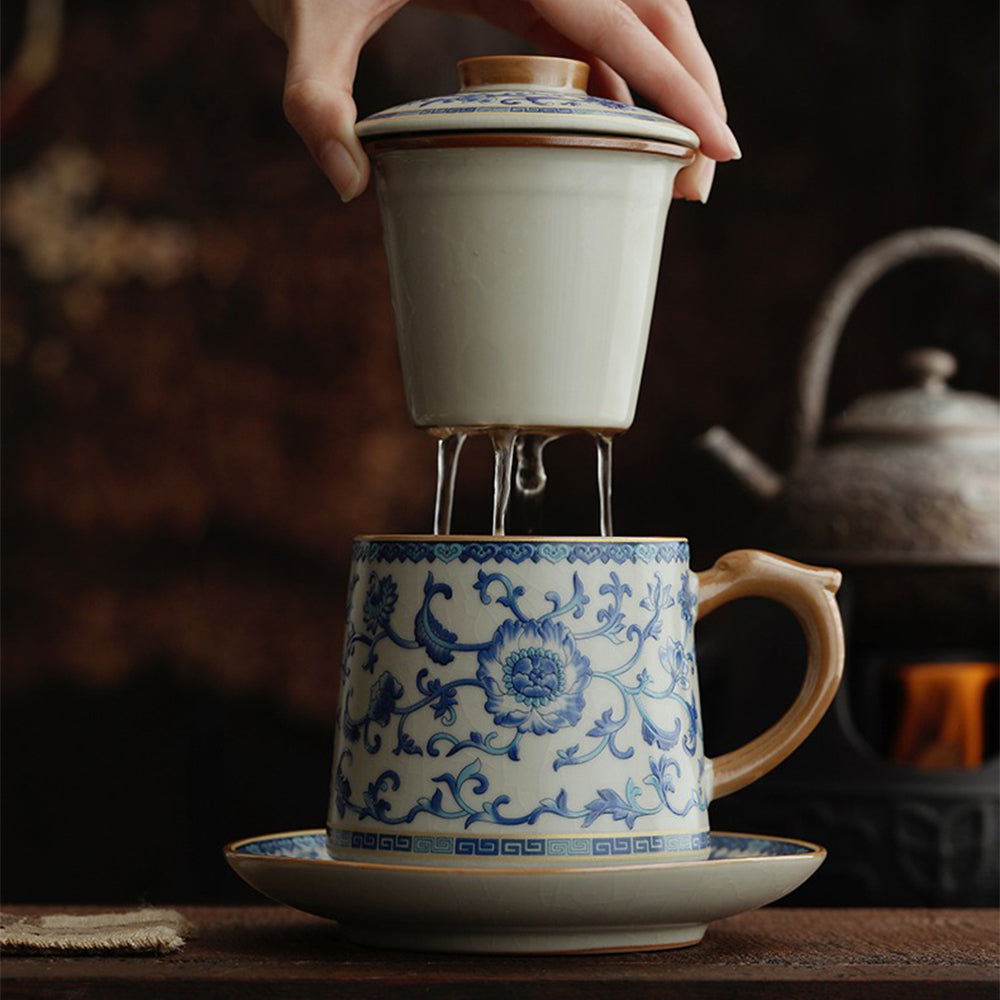 Blue And White Ruyao Twig Flowers Tea Cup