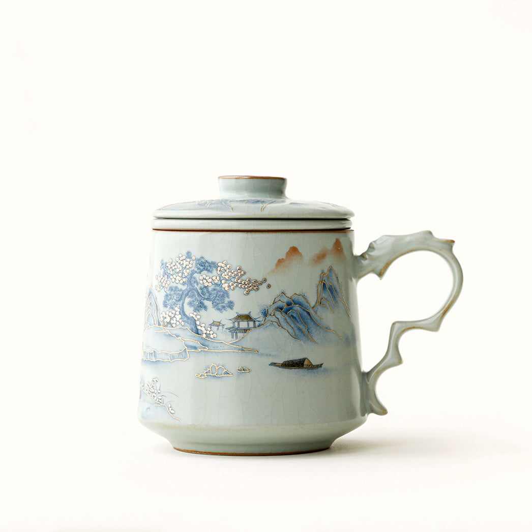 Chinese Ruyao Landscape Tea Cup With Infuser