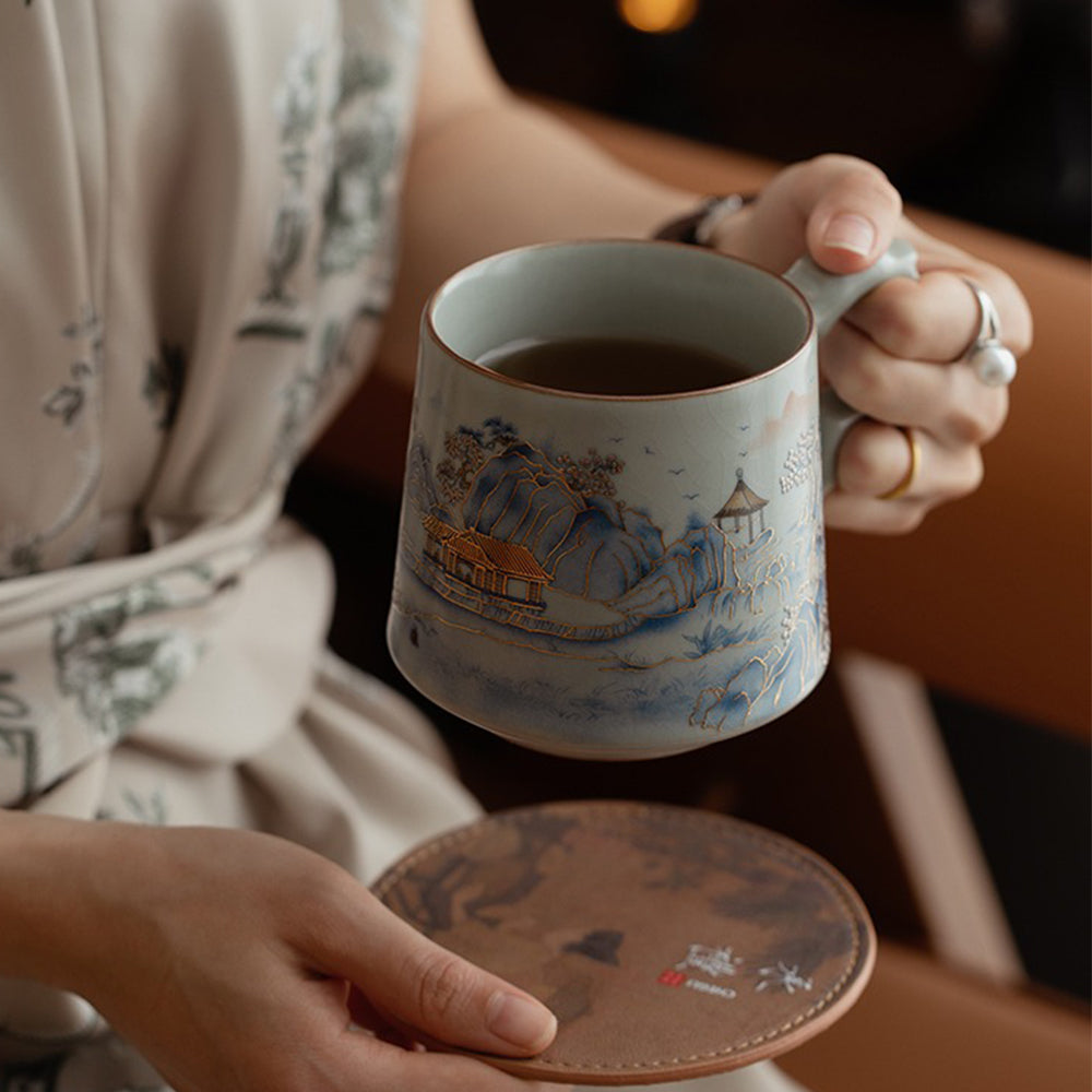 Chinese Ruyao Landscape Tea Cup With Infuser
