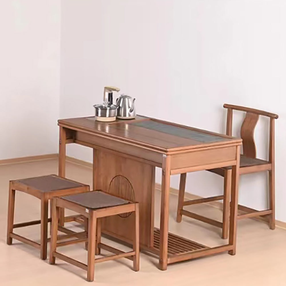 Black Gold Stone Panel Movable Bamboo Tea Table