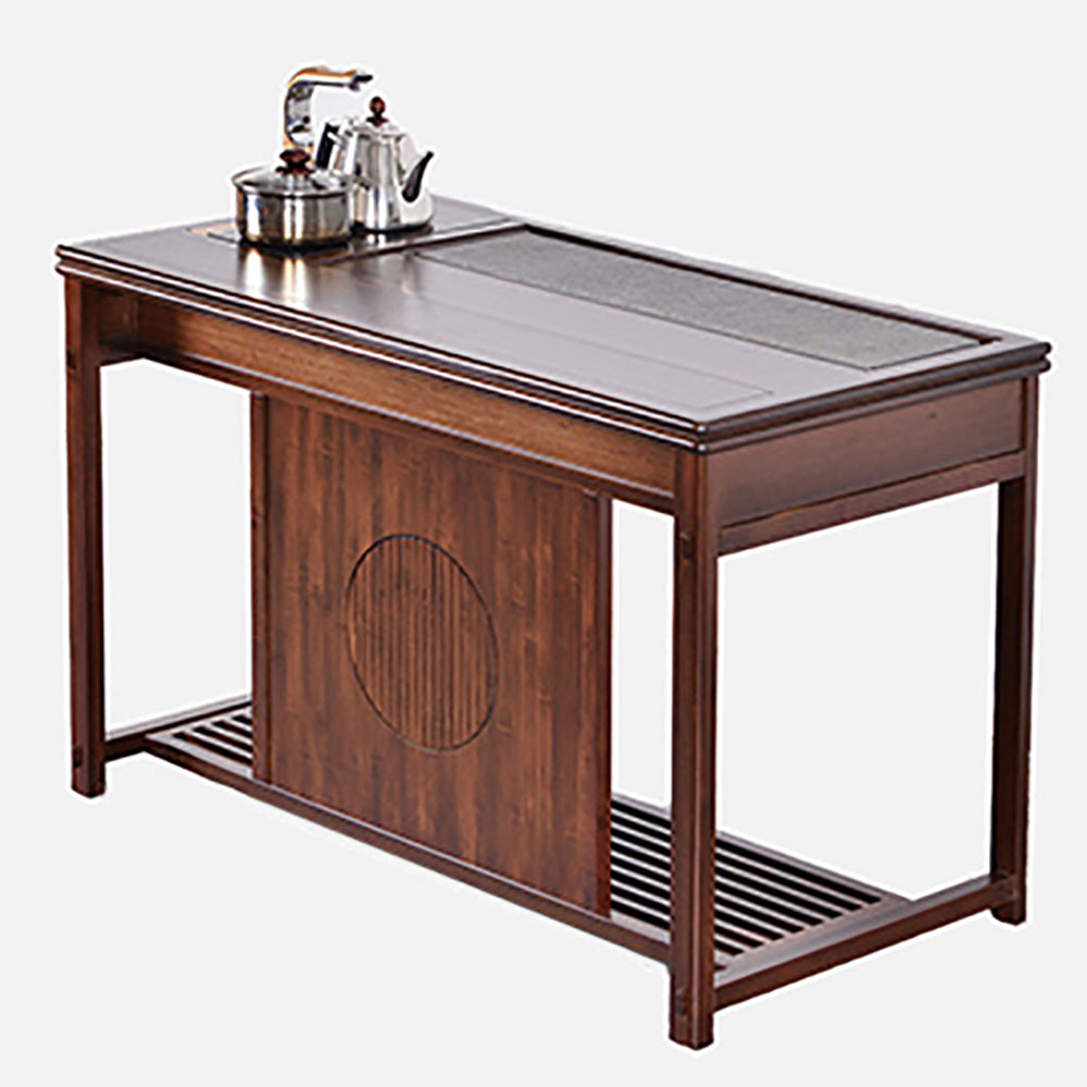 Black Gold Stone Panel Movable Bamboo Tea Table