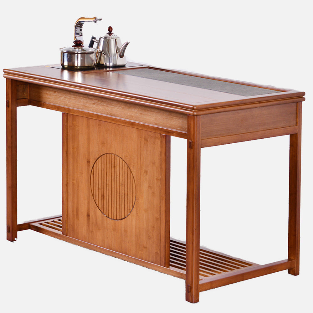 Black Gold Stone Panel Movable Bamboo Tea Table