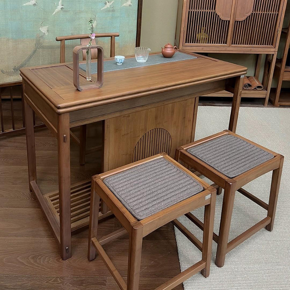Black Gold Stone Panel Movable Bamboo Tea Table