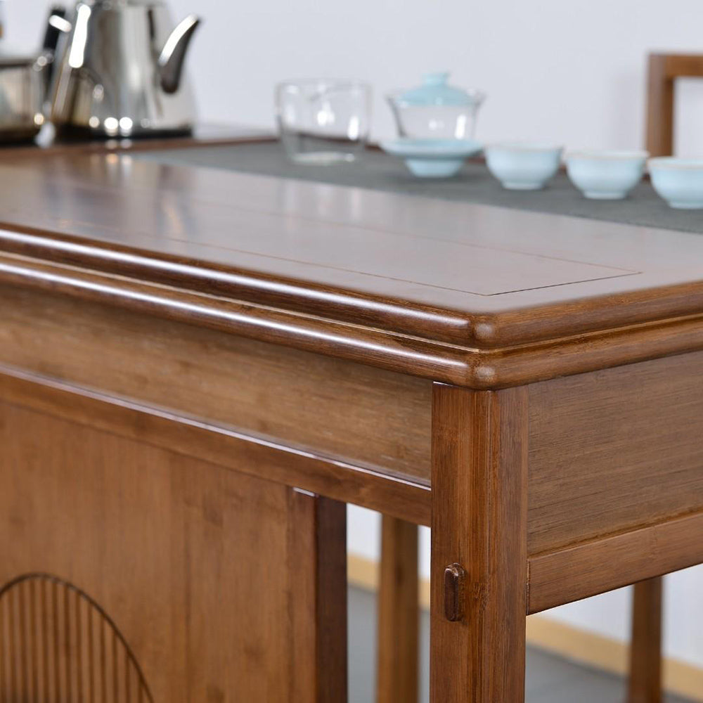 Black Gold Stone Panel Movable Bamboo Tea Table