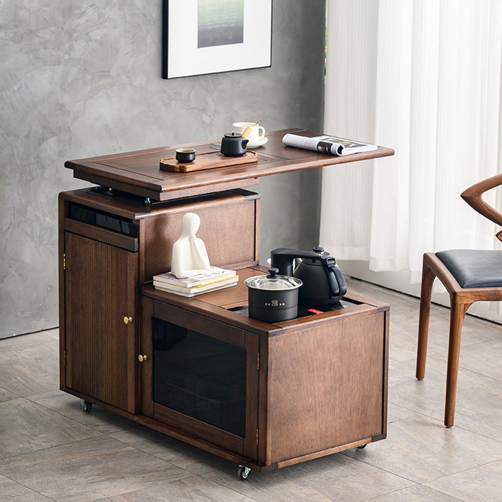 Rotatable Movable Walnut Wood Tea Table