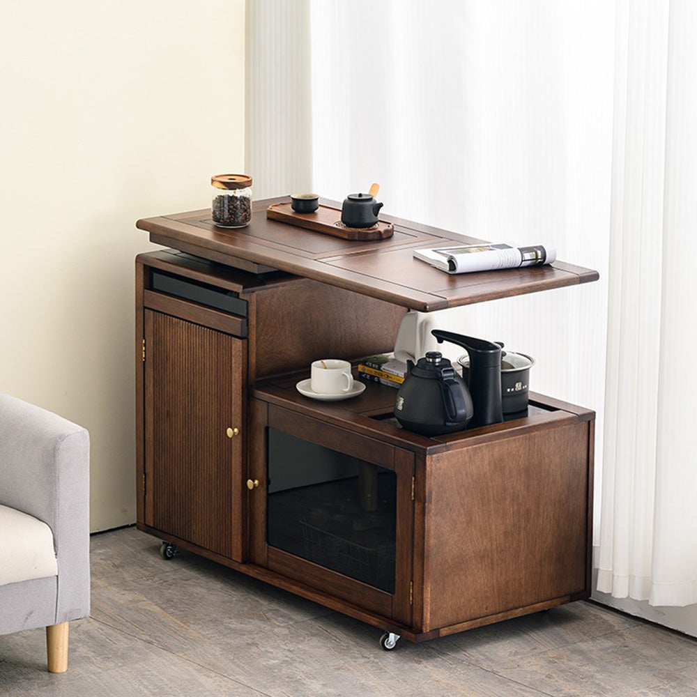 Rotatable Movable Walnut Wood Tea Table