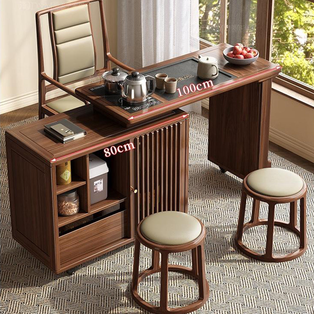Extendable & Rotatable Walnut Movable Tea Table