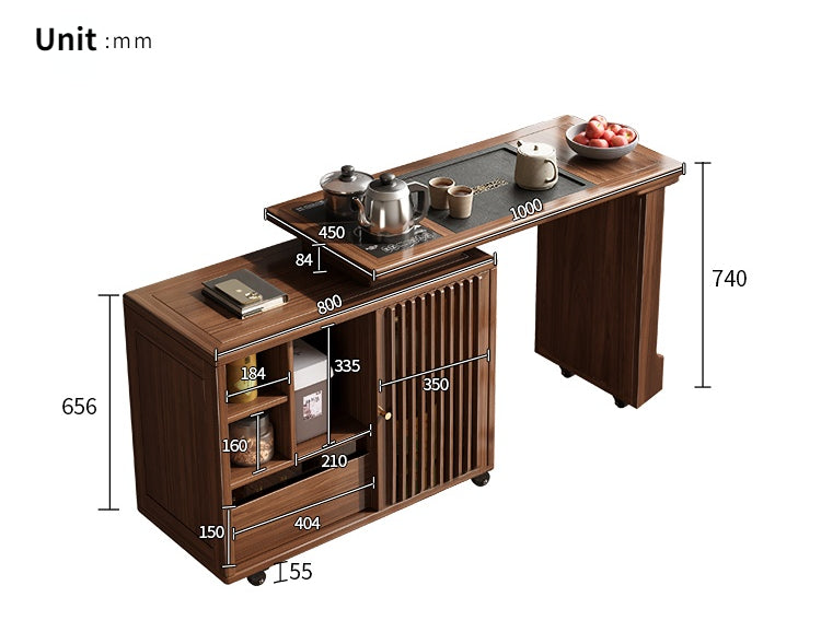 Extendable & Rotatable Walnut Movable Tea Table