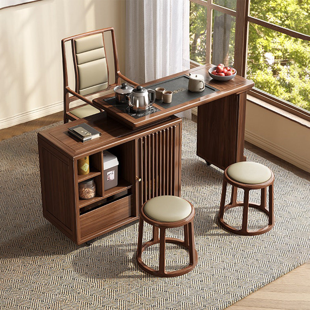 Extendable & Rotatable Walnut Movable Tea Table