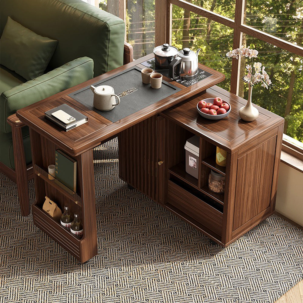 Extendable & Rotatable Walnut Movable Tea Table